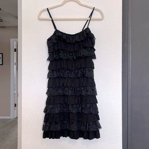 Betsey Johnson Black Lace and Jersey Tiered Dress, Small